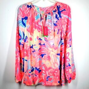Lilly Pullizer Willa Top Long Sleeve Blouse with Relaxed Fit and Floral